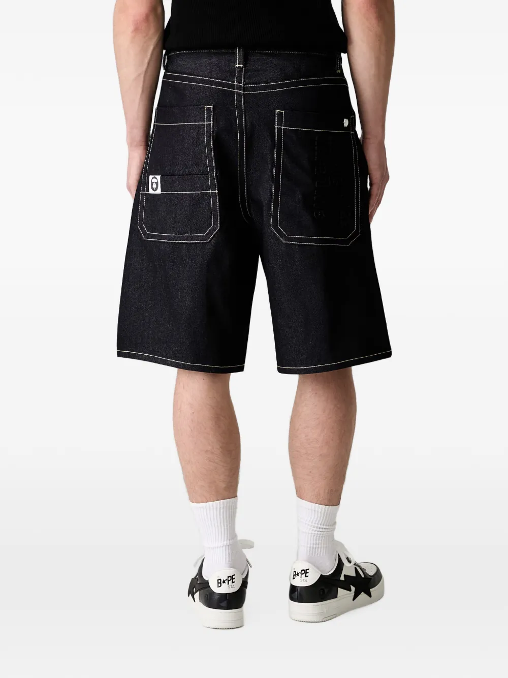 AAPE BY *A BATHING APE Denim shorts met logopatch Blauw