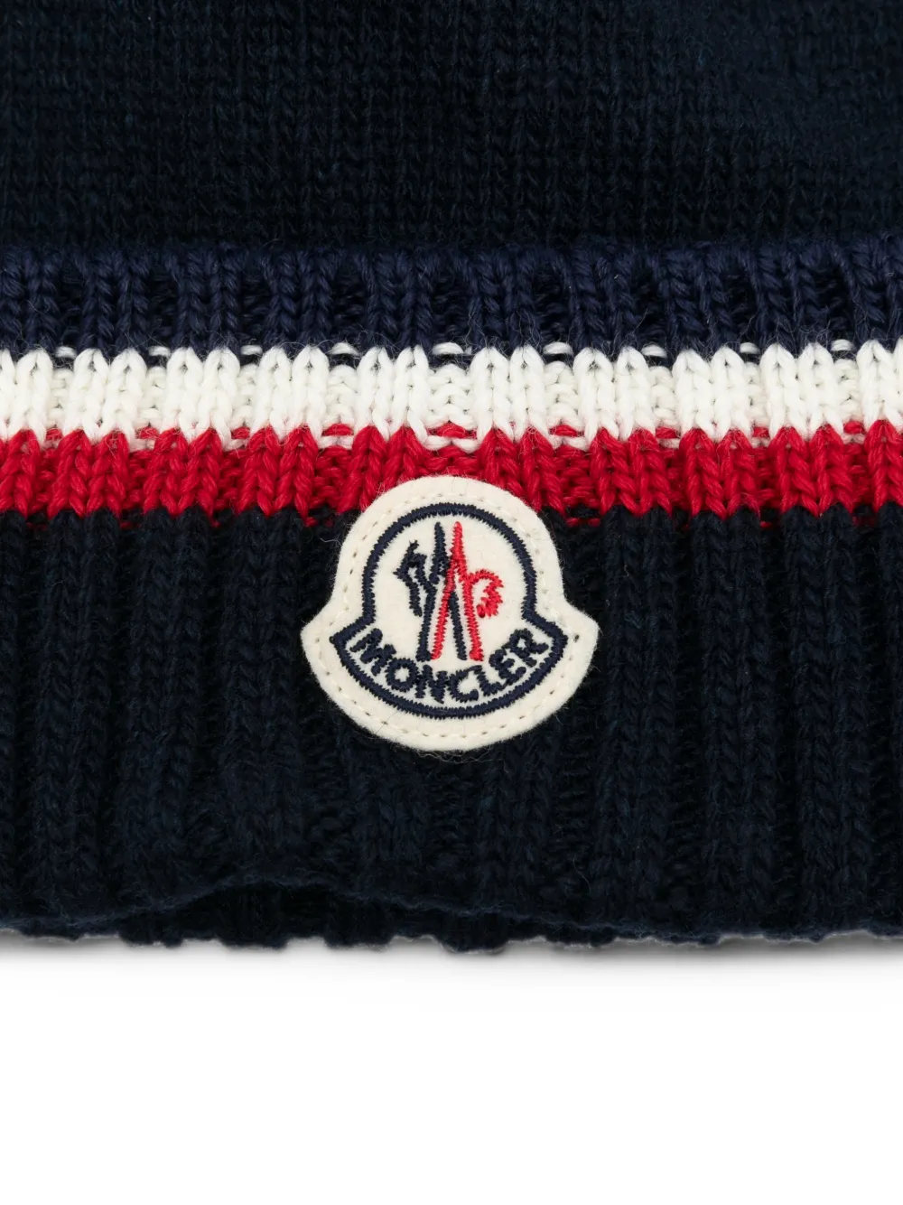 Moncler Enfant stripe-detail logo-patch beanie hat Blauw