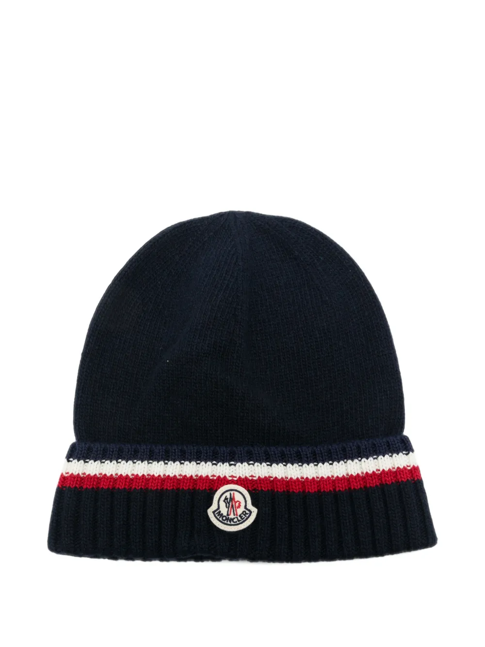 Moncler Enfant stripe-detail logo-patch beanie hat Blauw