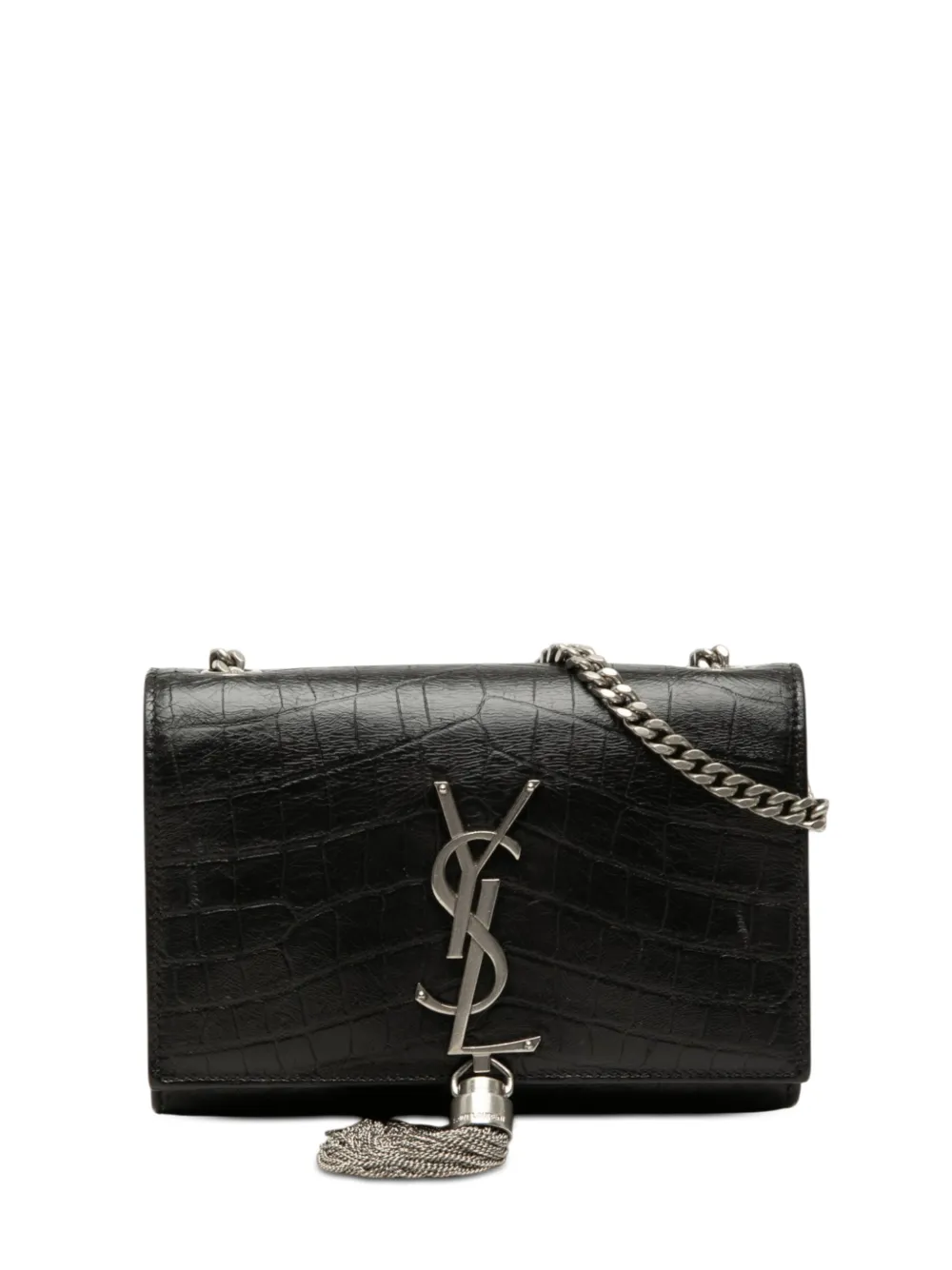 Saint Laurent Pre-Owned 2010-2026 Small Croc Embossed Leather Monogram Kate Tassel crossbody bag - Nero