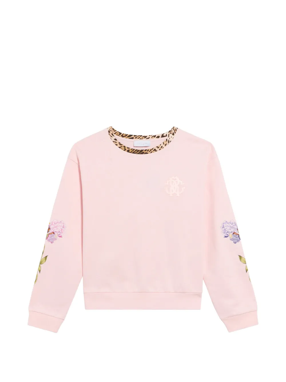 Roberto Cavalli Junior floral-print leopard-trim sweatshirt - Rosa