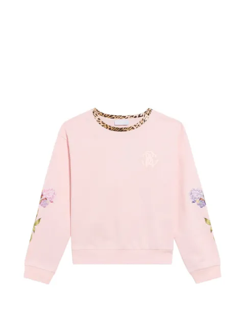 Roberto Cavalli Junior sudadera con estampado floral y ribete de leopardo