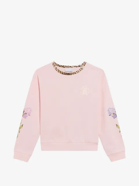 Roberto Cavalli Junior floral-print leopard-trim sweatshirt