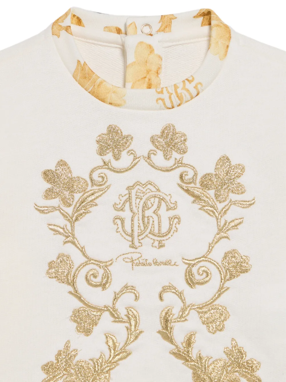 Roberto Cavalli Junior Sweater met geborduurd logo en bloemenafwerking Beige