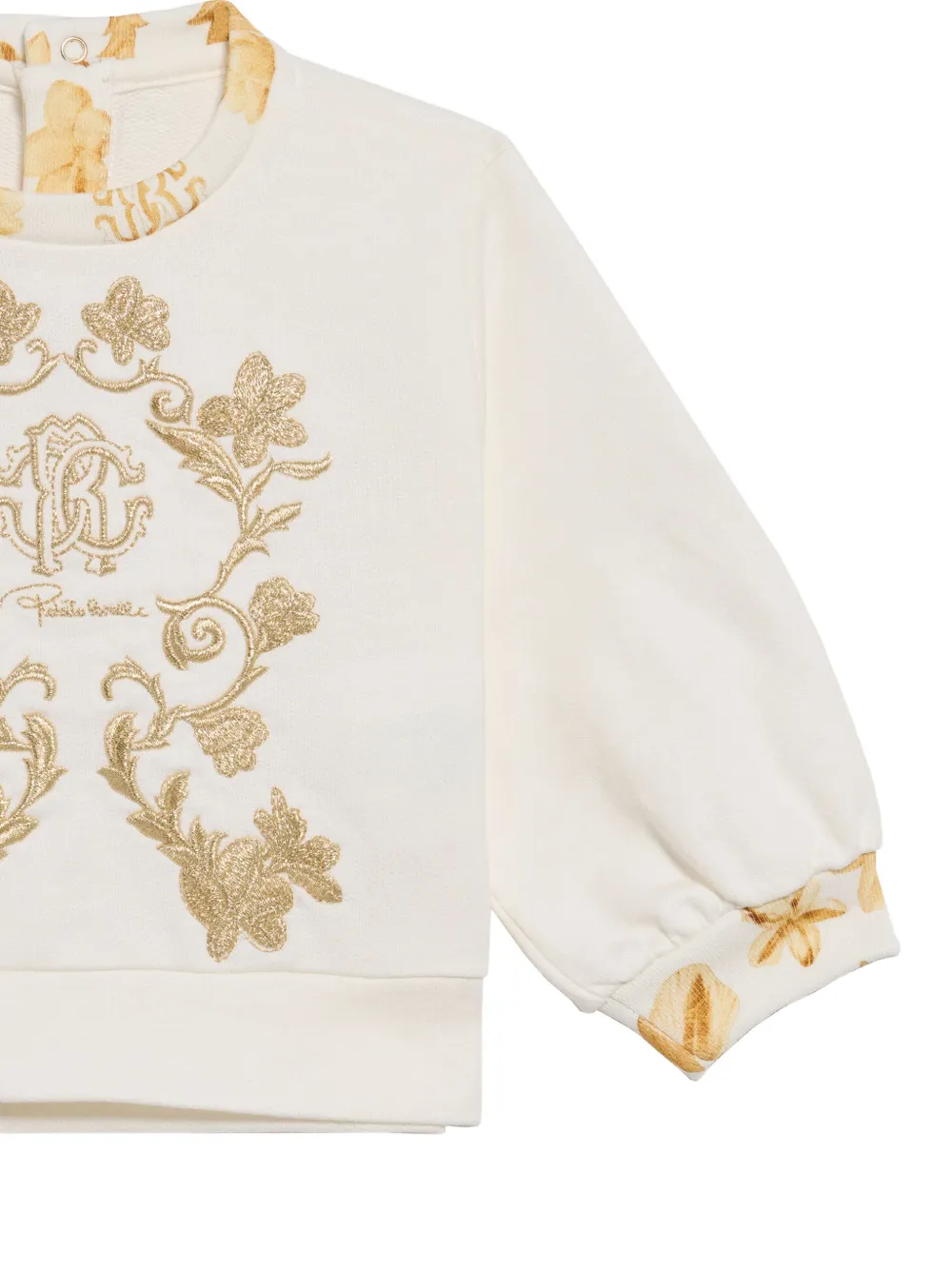 Roberto Cavalli Junior Sweater met geborduurd logo en bloemenafwerking Beige