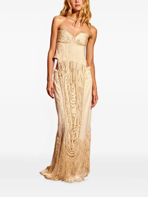 Bless fringe-trim strapless top