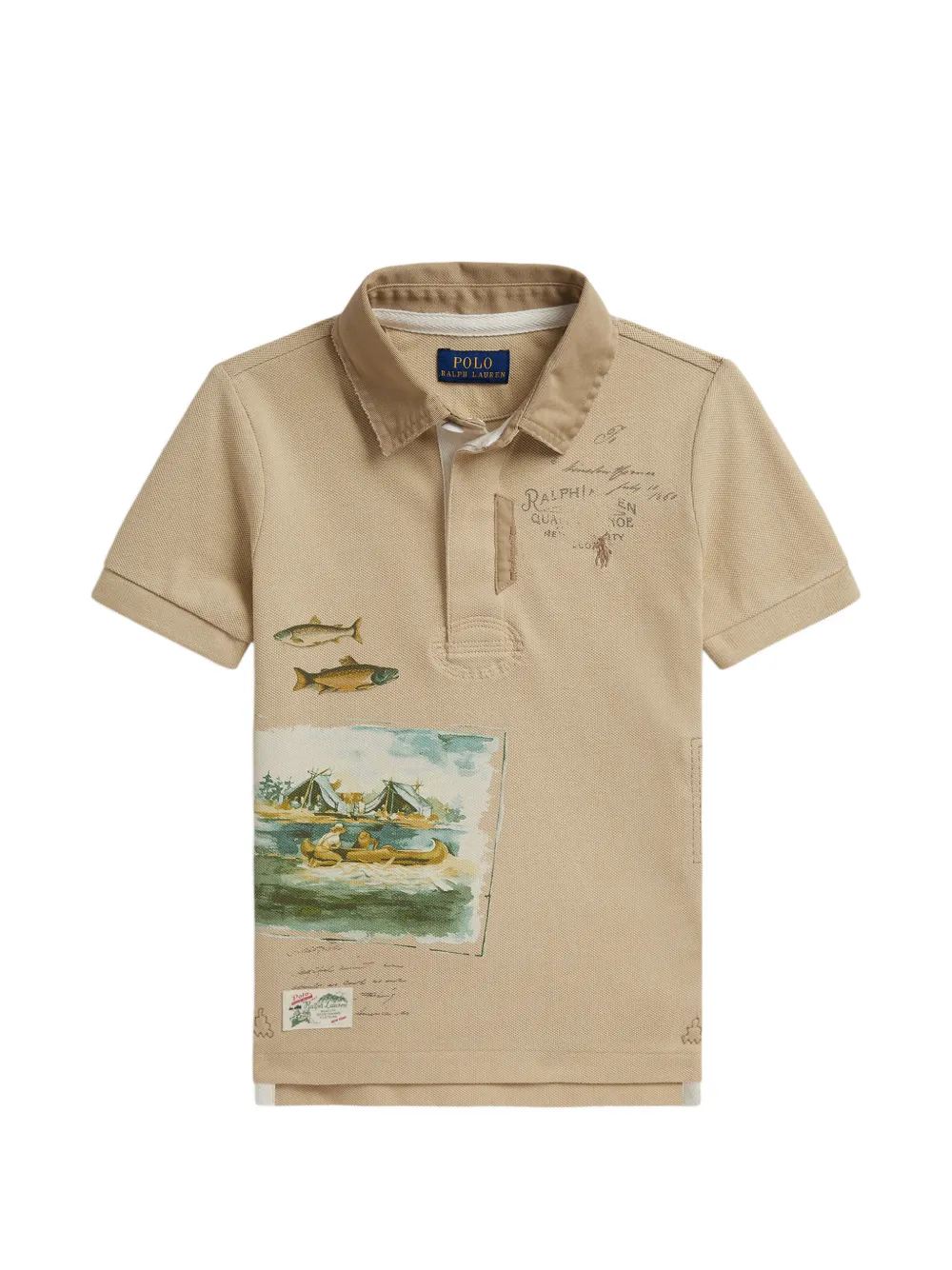 POLO RALPH LAUREN KIDS graphic-print piqué polo shirt - Toni neutri
