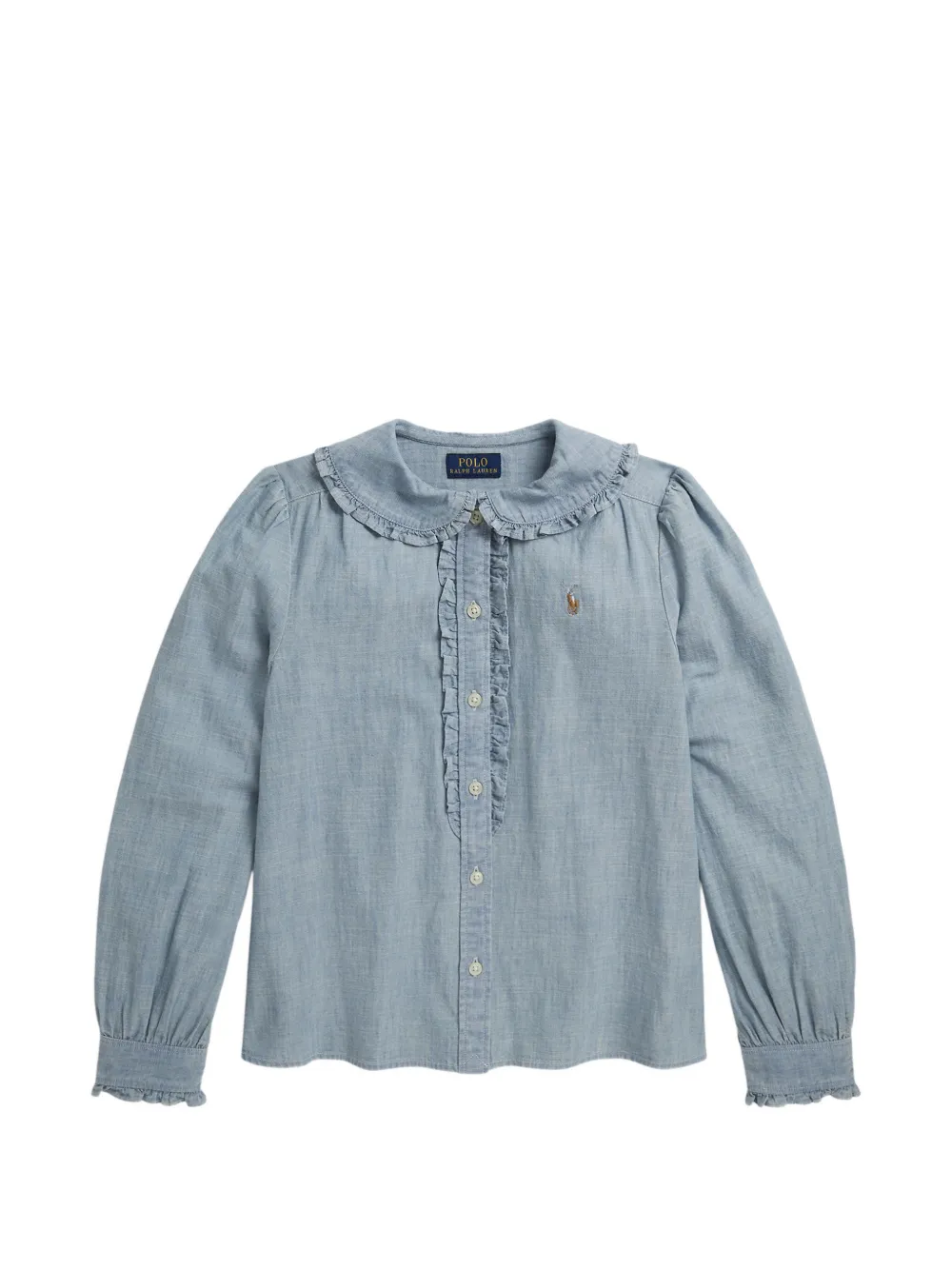POLO RALPH LAUREN KIDS ruffle-trimmed cotton shirt - Blu