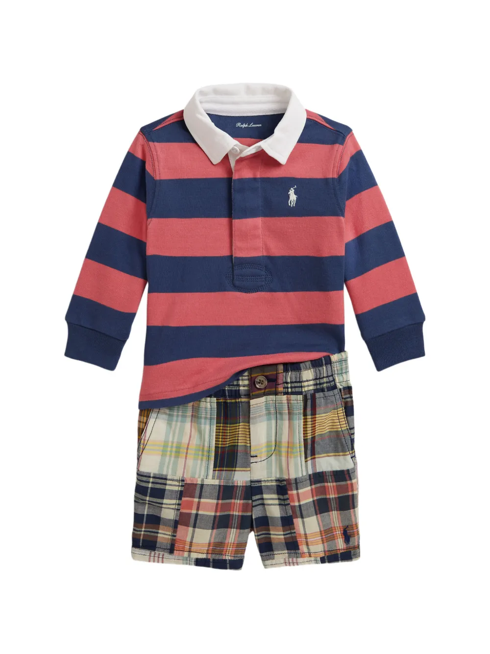POLO RALPH LAUREN KIDS striped patchwork babywear set - Blau