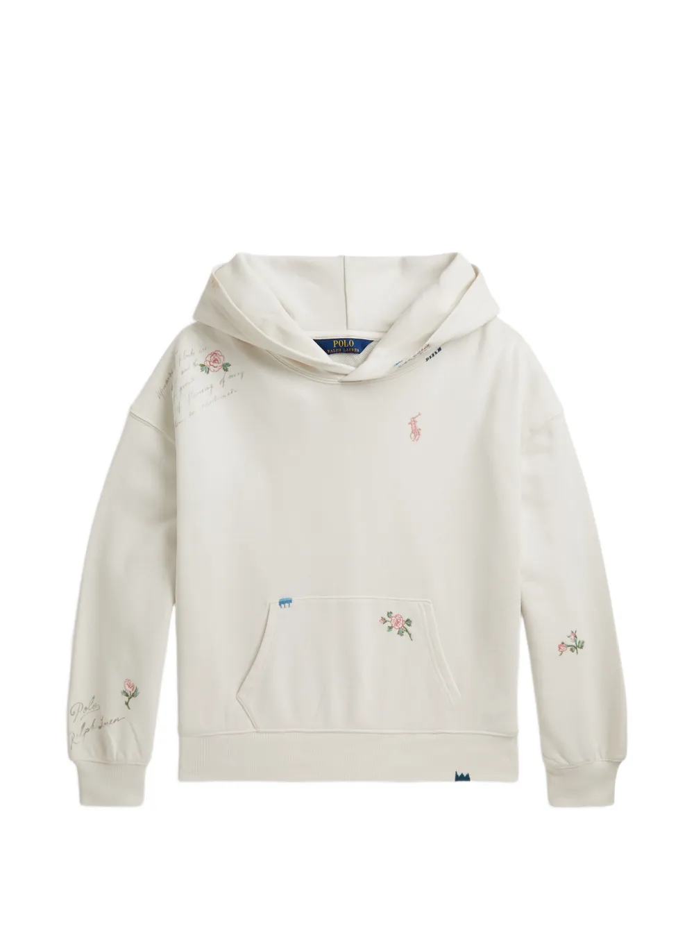 POLO RALPH LAUREN KIDS floral-embroidered hoodie - Bianco