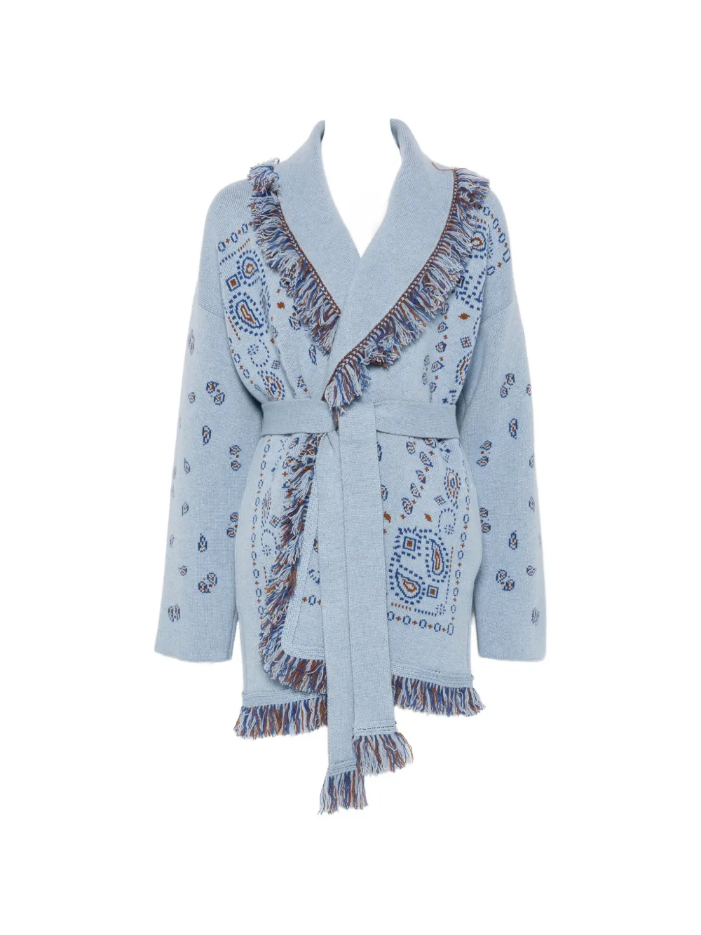 Alanui fringe-trimmed paisley-intarsia cardigan - Blu