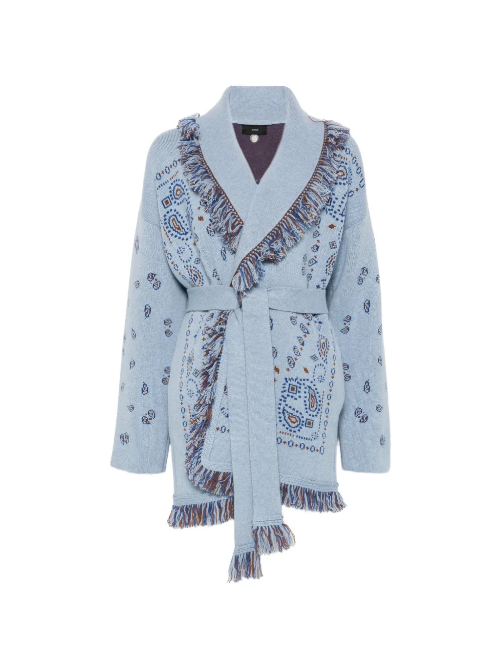 Alanui fringe-trimmed paisley-intarsia cardigan - Blu