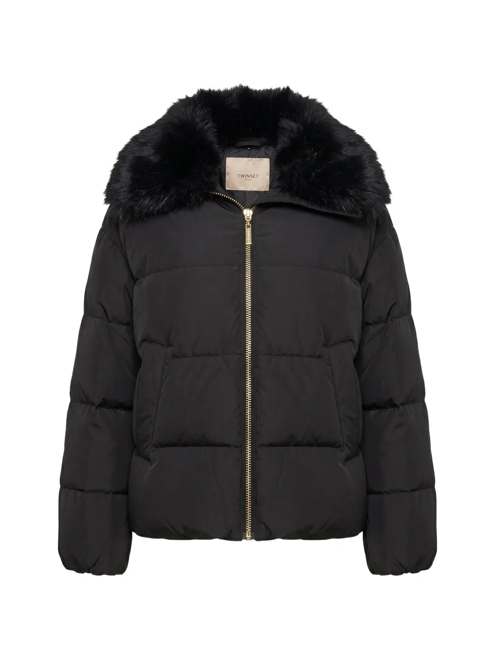 TWINSET faux fur-collar zip-up puffer jacket - Schwarz