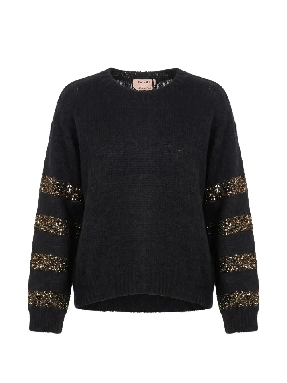 TWINSET sequin-embellished striped-details crew-neck sweater - Nero