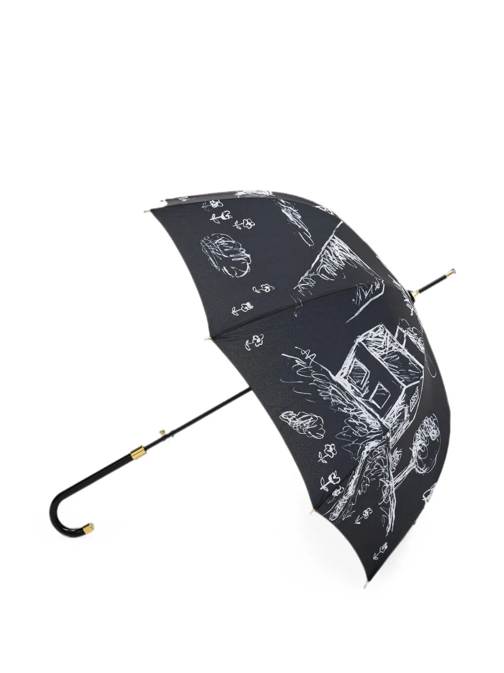 Moschino sketch-print curved-handle umbrella - Schwarz