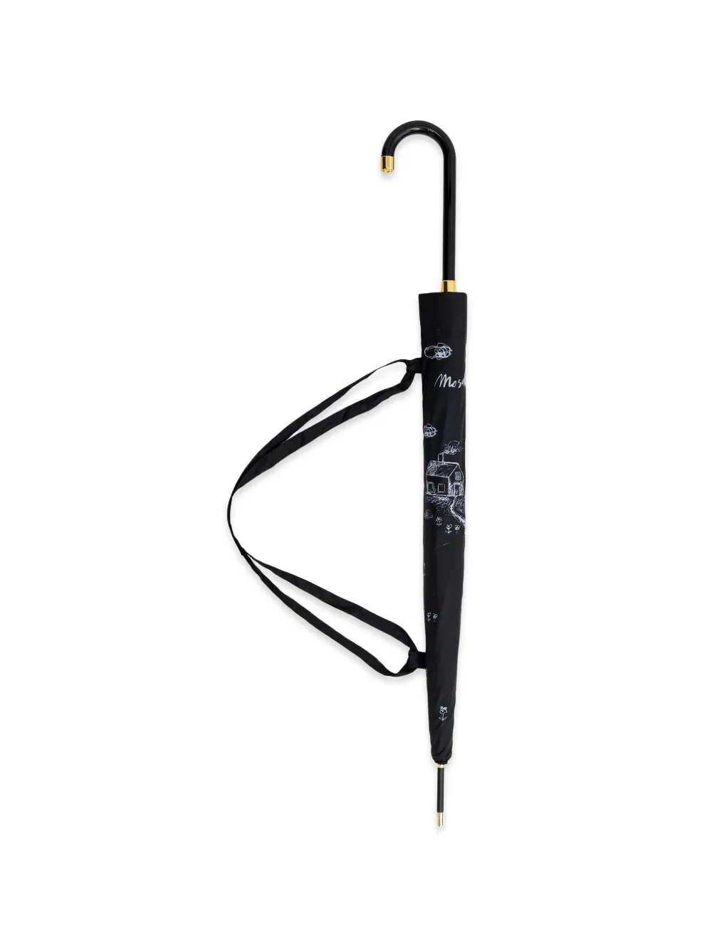 Moschino sketch-print curved-handle umbrella Zwart