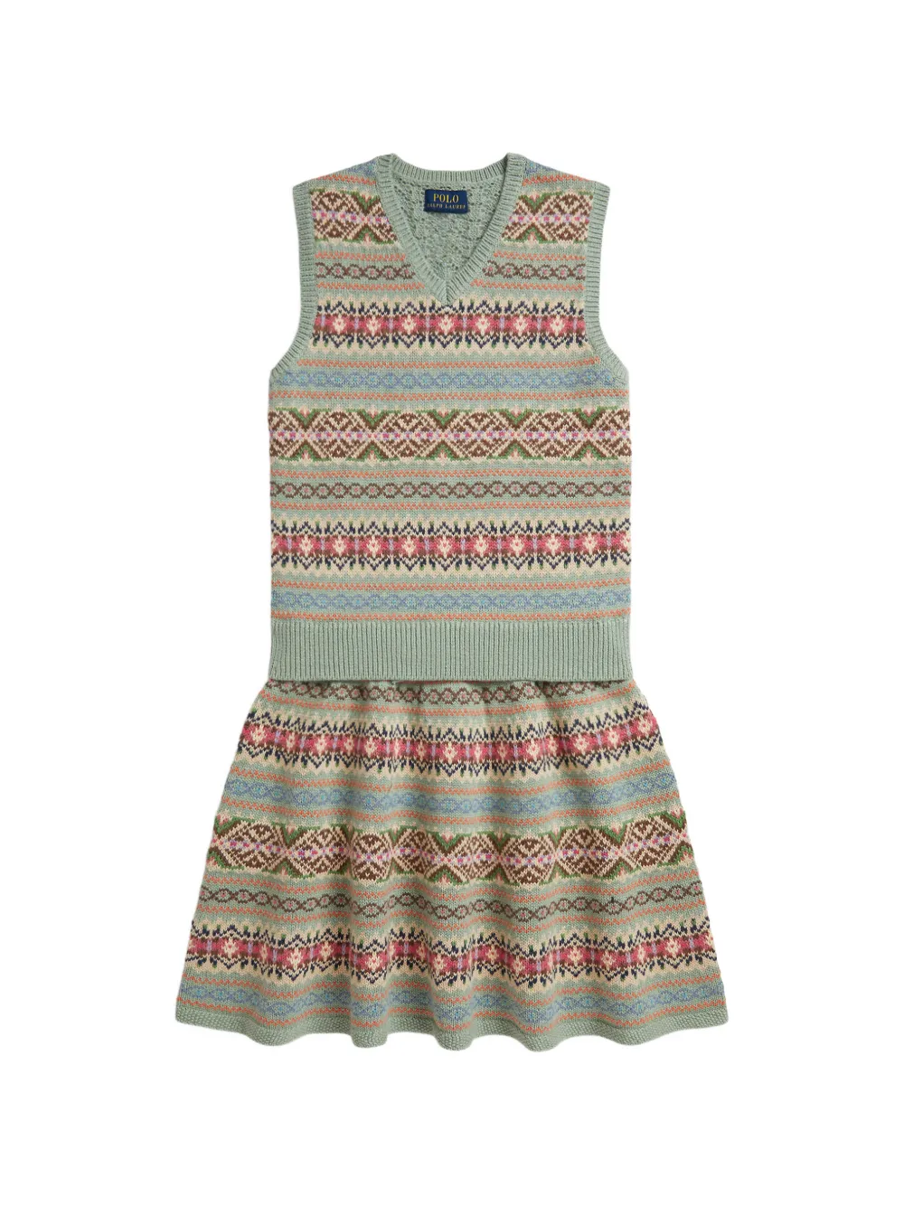 POLO RALPH LAUREN KIDS Fair Isle pointelle-knit set - Verde