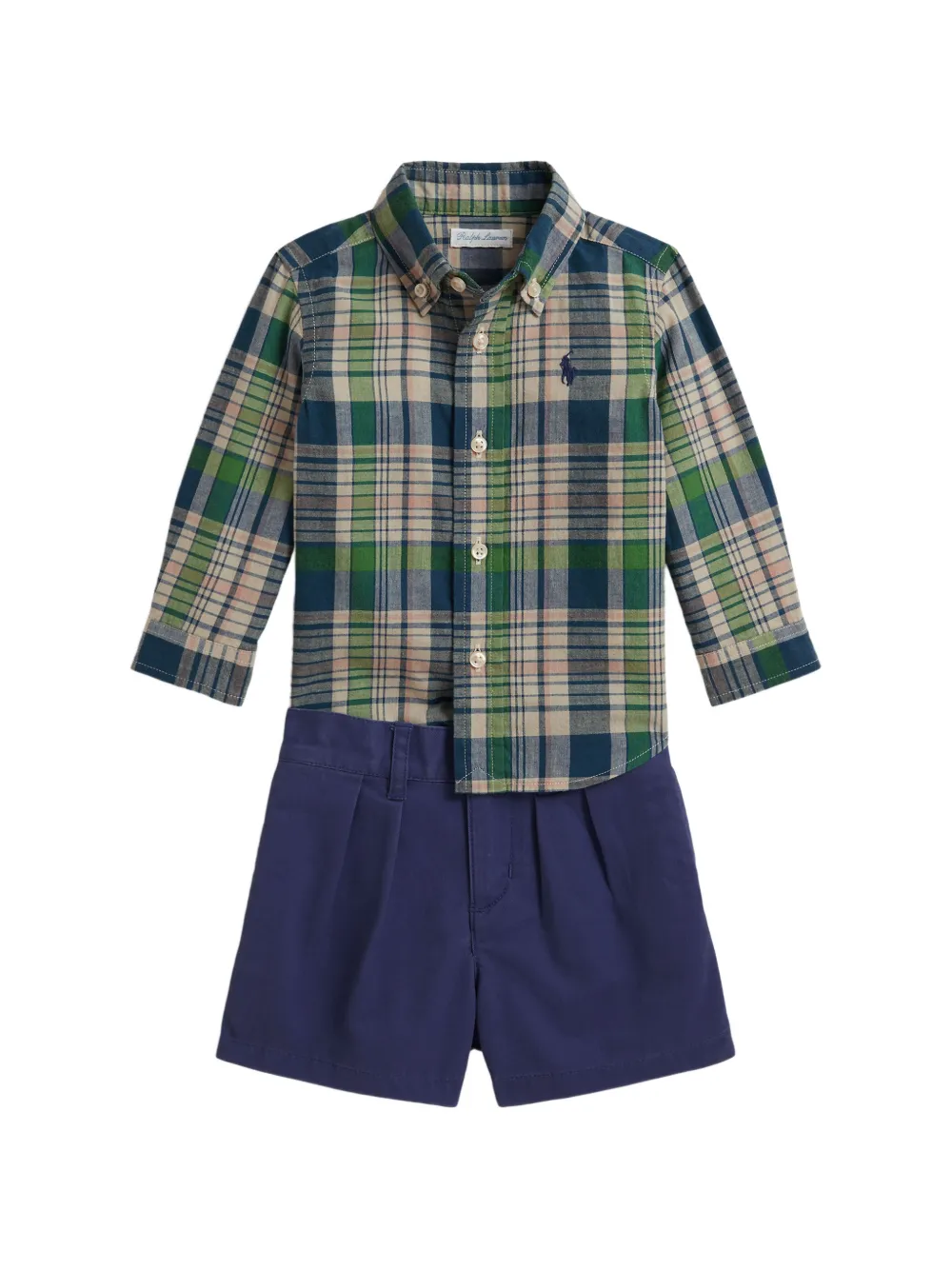 POLO RALPH LAUREN KIDS check-pattern shorts set - Blau