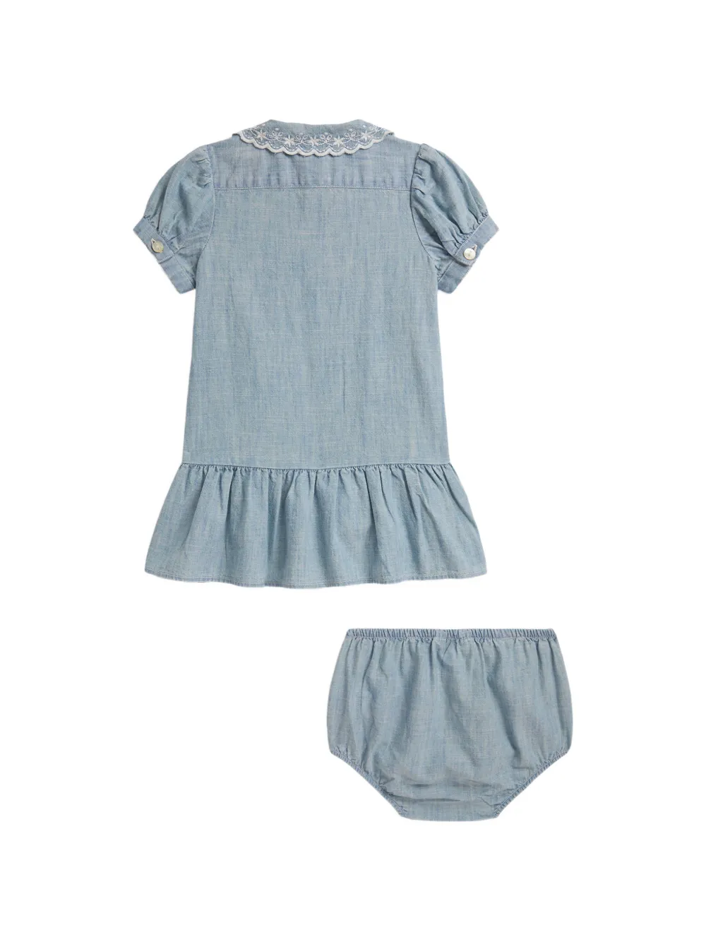 POLO RALPH LAUREN KIDS Tweedelige set met mini-jurk met ruches en geborduurde kraag Blauw