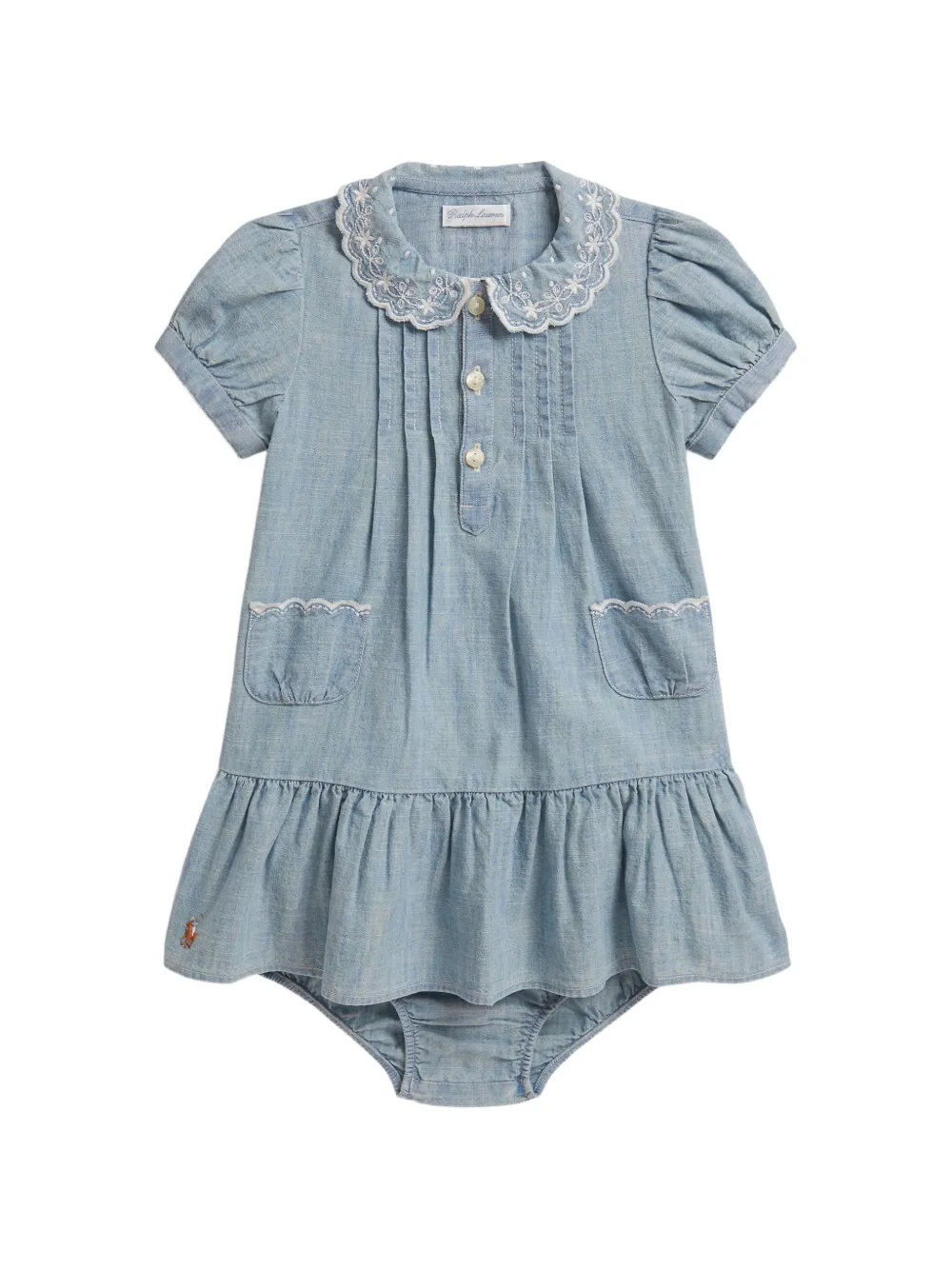 POLO RALPH LAUREN KIDS embroidered-collar ruffled dress - Blu