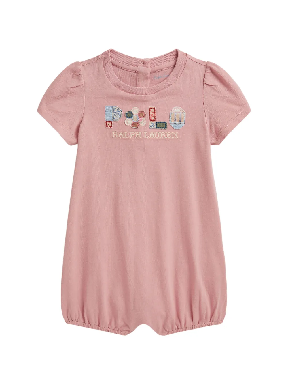 POLO RALPH LAUREN KIDS patchwork-logo short-sleeve romper - Rosa