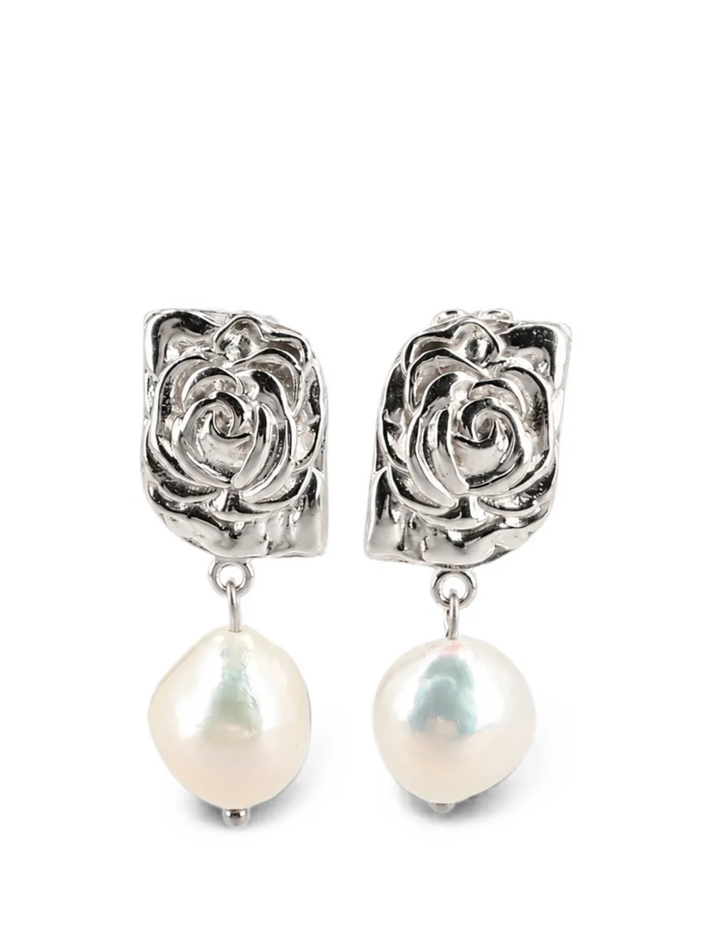 Magda Butrym rose-detail pearl-pendant earrings - Argento
