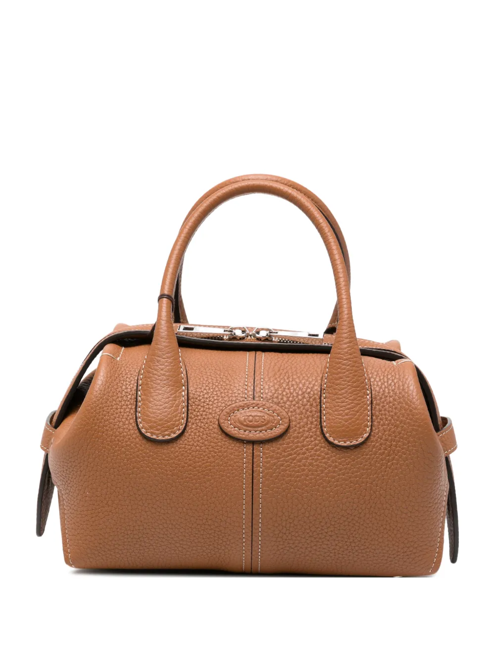 Tod's mini logo-patch pebbled tote bag - Brown