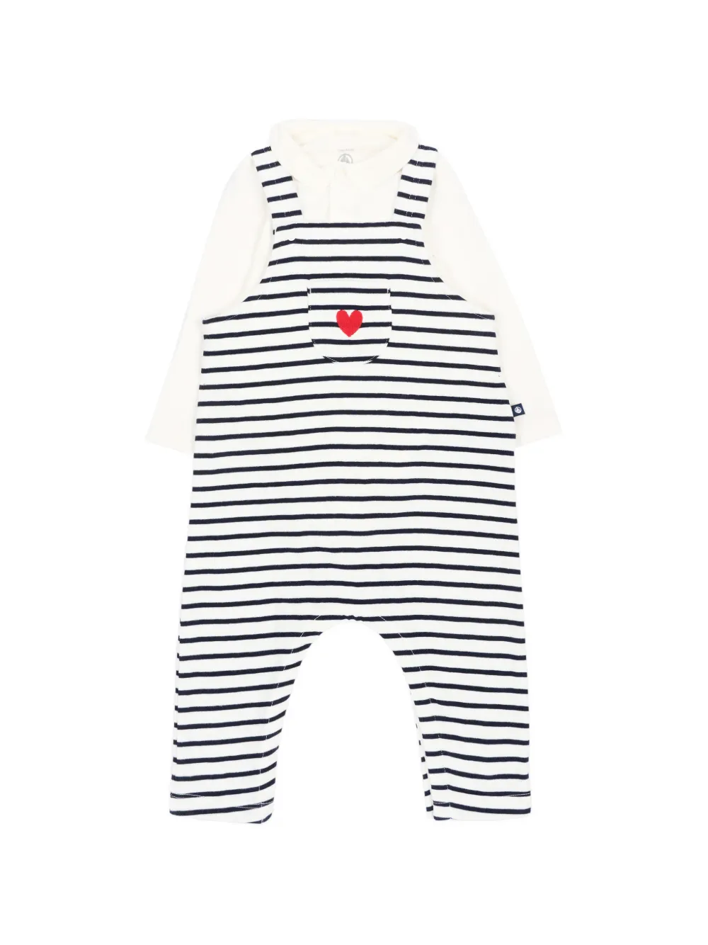 Petit Bateau striped heart-motif dungarees set - Nude