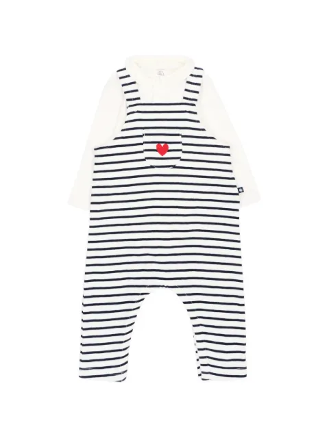 Petit Bateau striped heart-motif dungarees set 