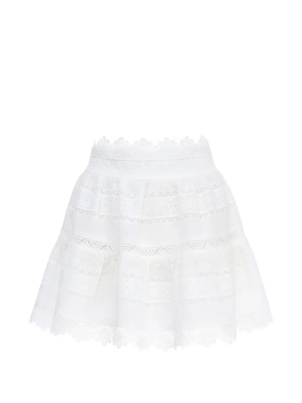 Waimari lace-trim tiered mini skirt - Bianco