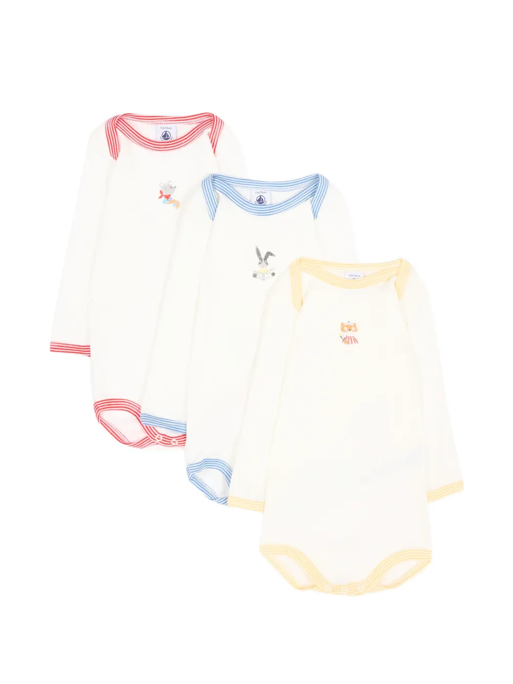 Petit Bateau graphic-print long-sleeve bodysuit (set of three) - Nude