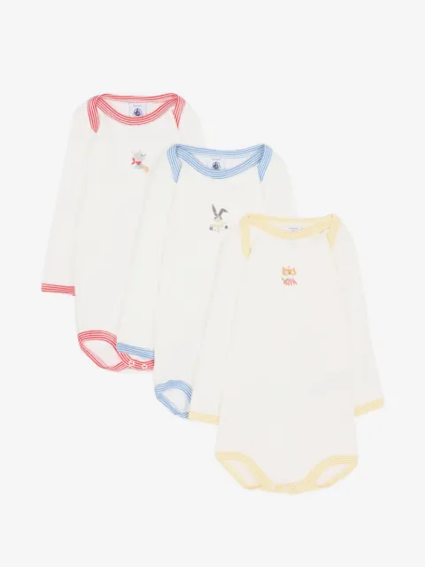 Petit Bateau graphic-print long-sleeve bodysuit (set of three)