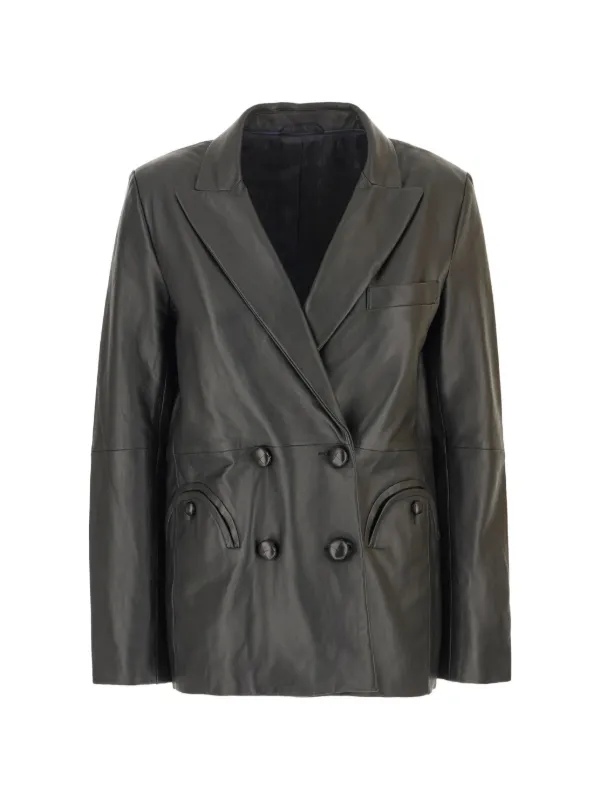 BLAZÉ Milano Double-breasted Calf Leather Jacket in Black
