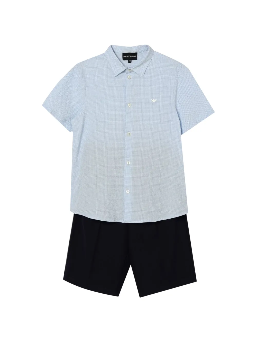 Emporio Armani Kids seersucker-effect logo-embroidered suit - Blu