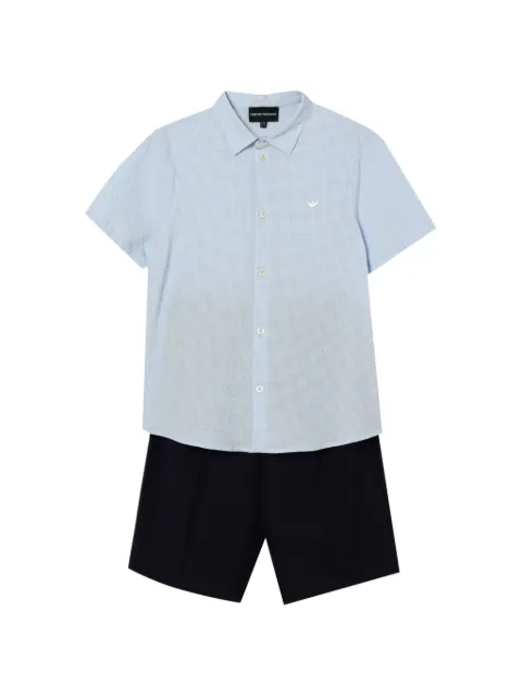 Emporio Armani Kids seersucker-effect logo-embroidered suit