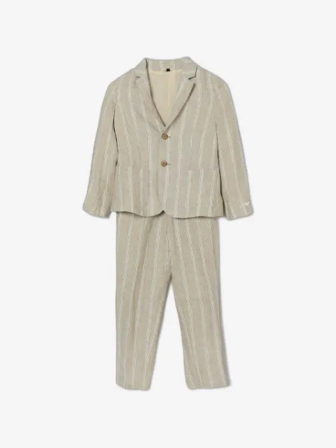 Emporio Armani Kids costume deux pièces en lin à rayures verticales