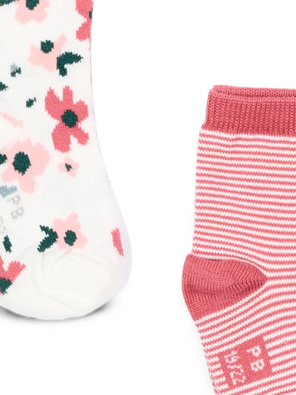 Petit Bateau Twee paar sokken met horizontale bloemenstreep Wit