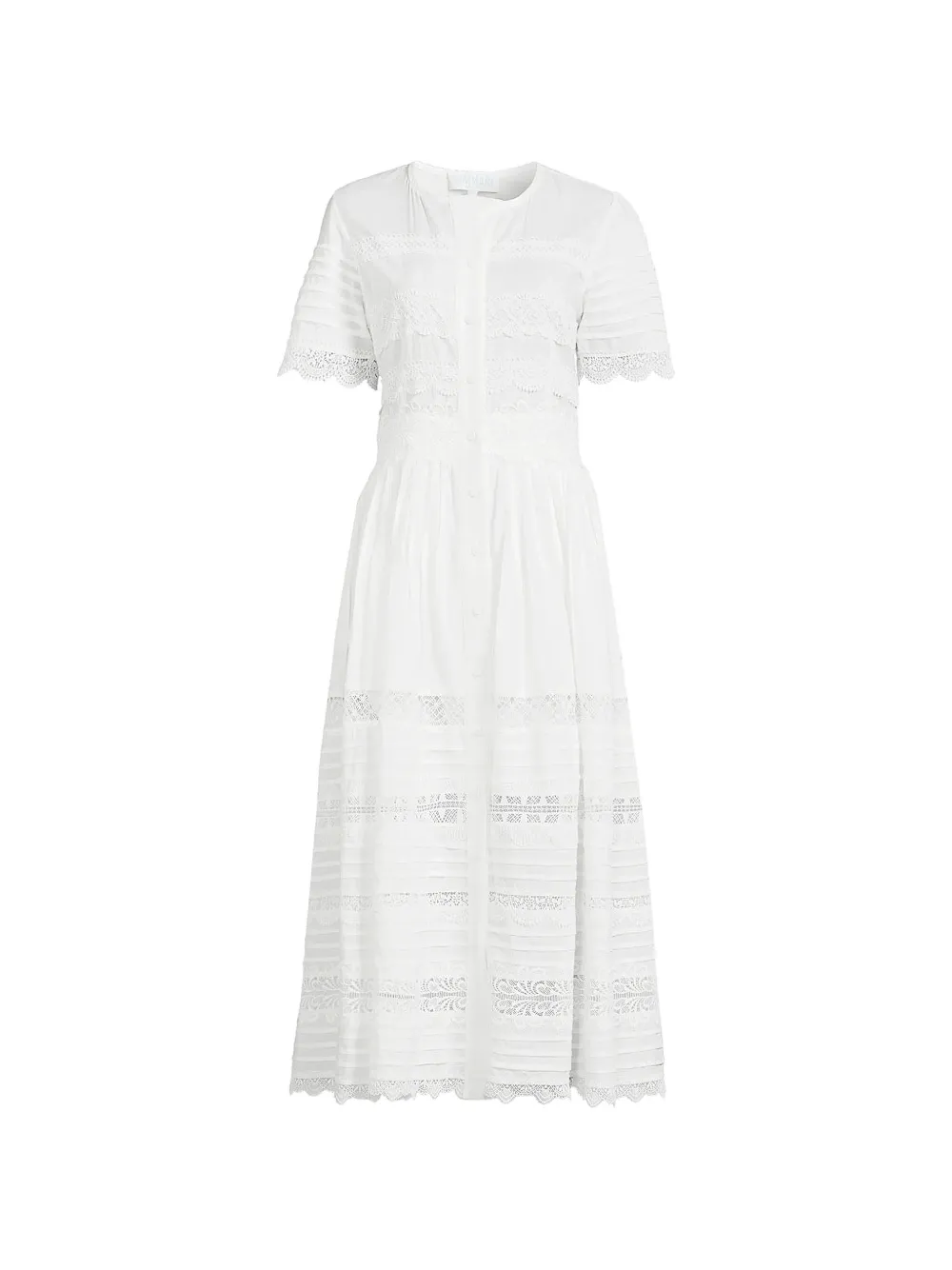 Waimari Camila lace-trim button-down midi dress - Bianco