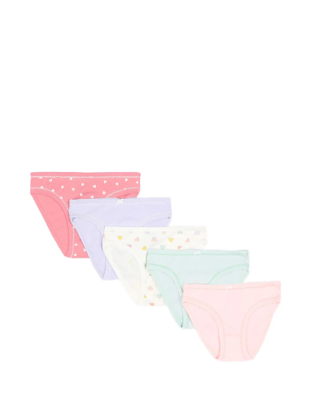 Petit Bateau heart-print bow-detail brief (set of five) - Nude