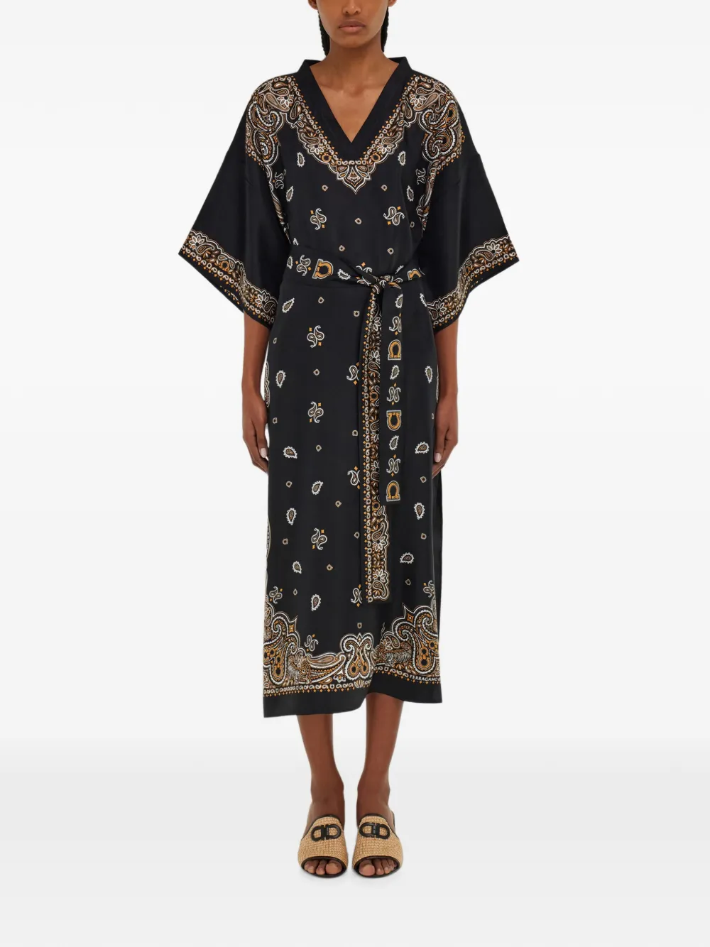Ferragamo Zijden tuniek met Arabesque-print Zwart