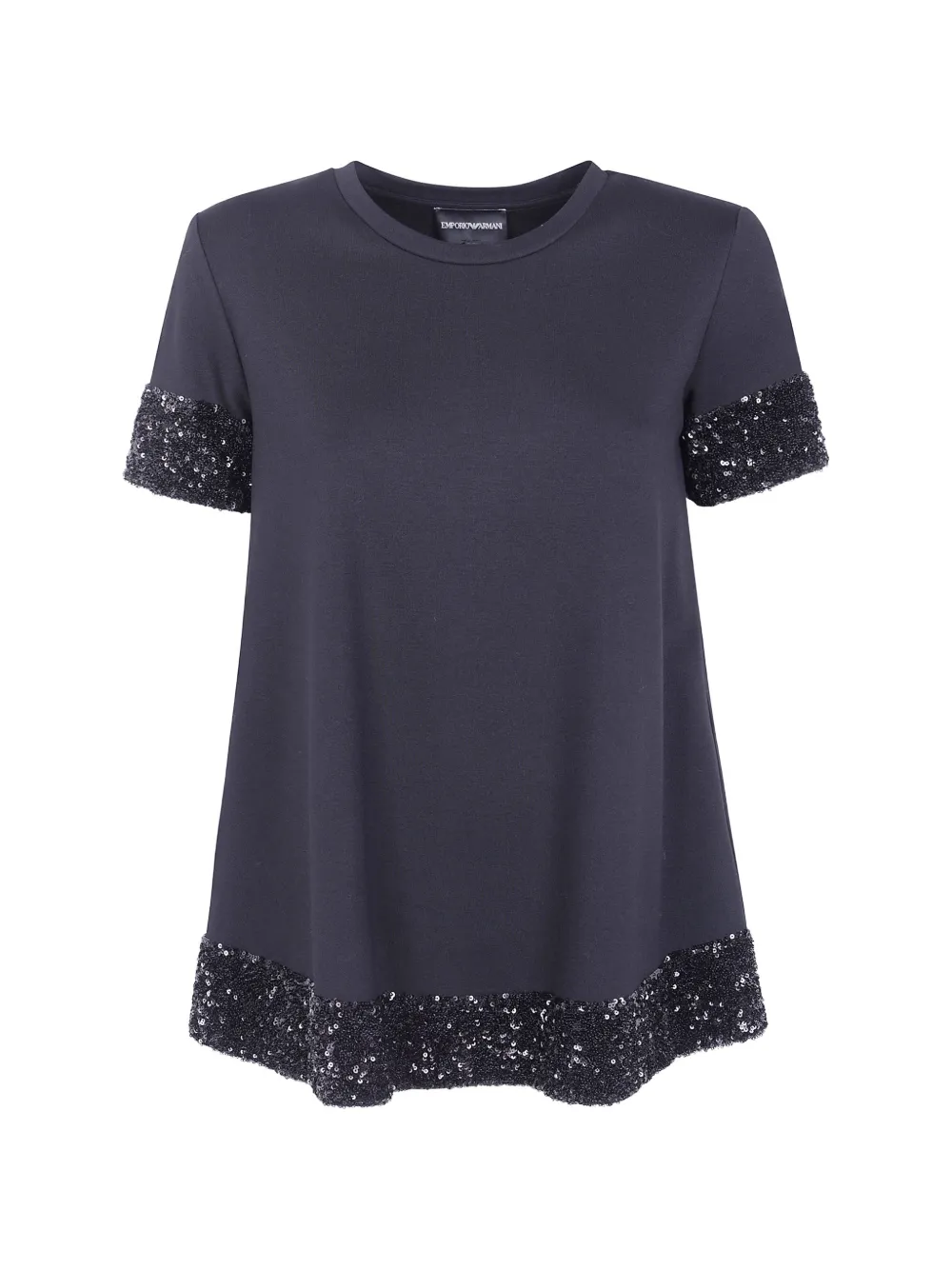 Emporio Armani short-sleeved viscose jumper with sequined cuffs and hem - Nero