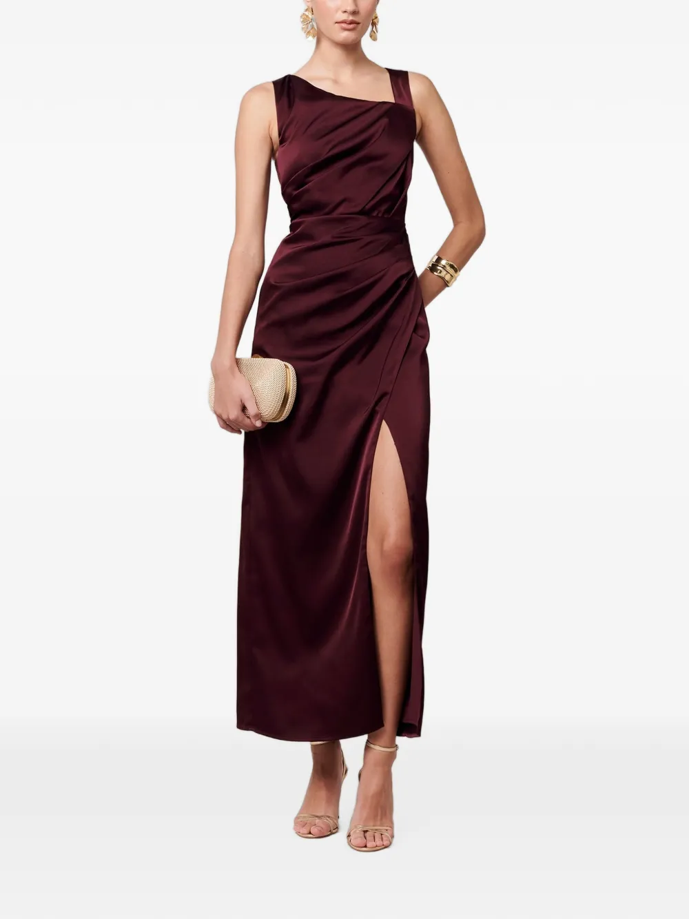 SÁVEL asymmetric-neck draped maxi dress