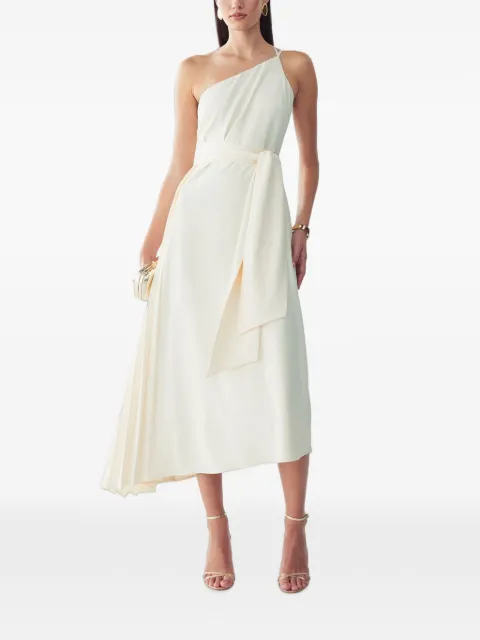 WILLA vestido midi Gloss con pliegues y hombro descubierto
