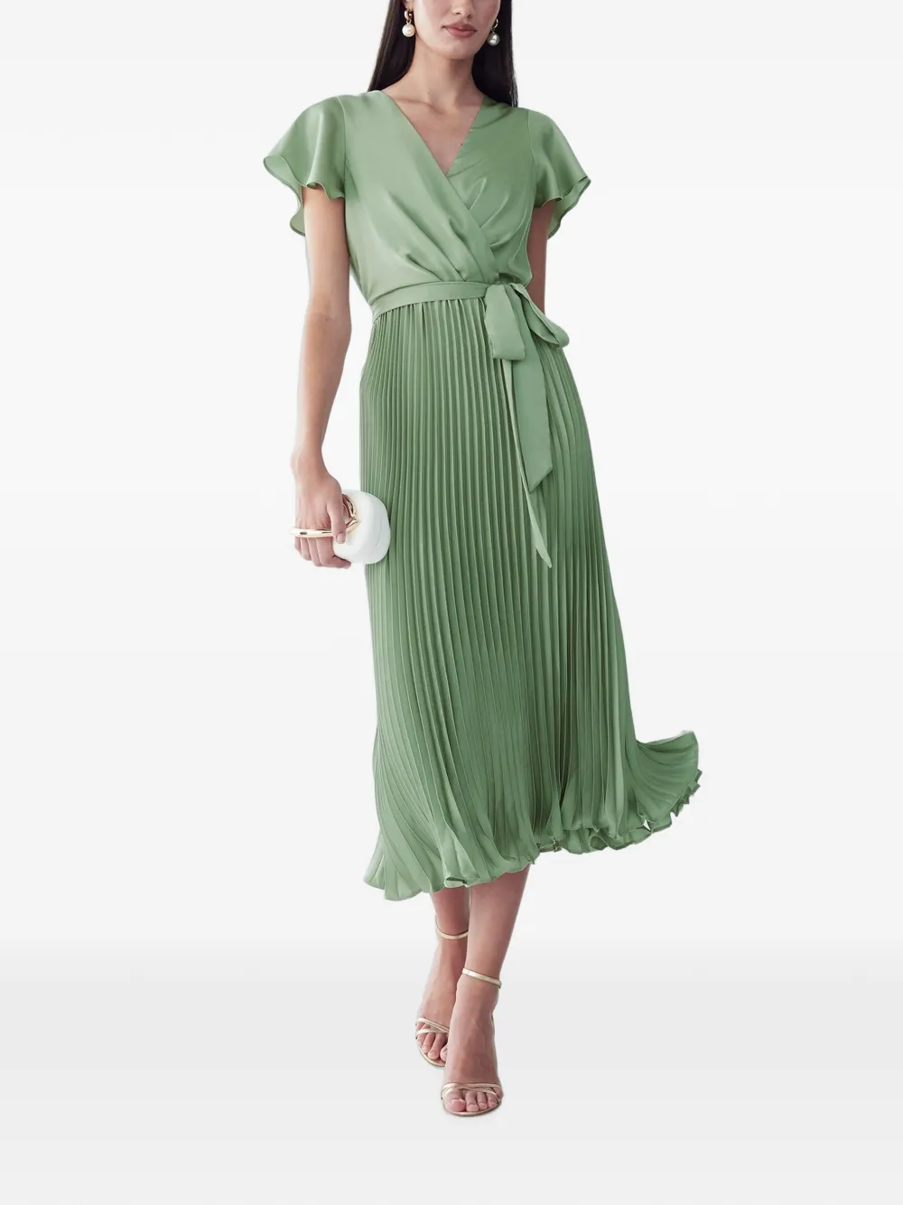 WILLA pleated wrap-style midi dress
