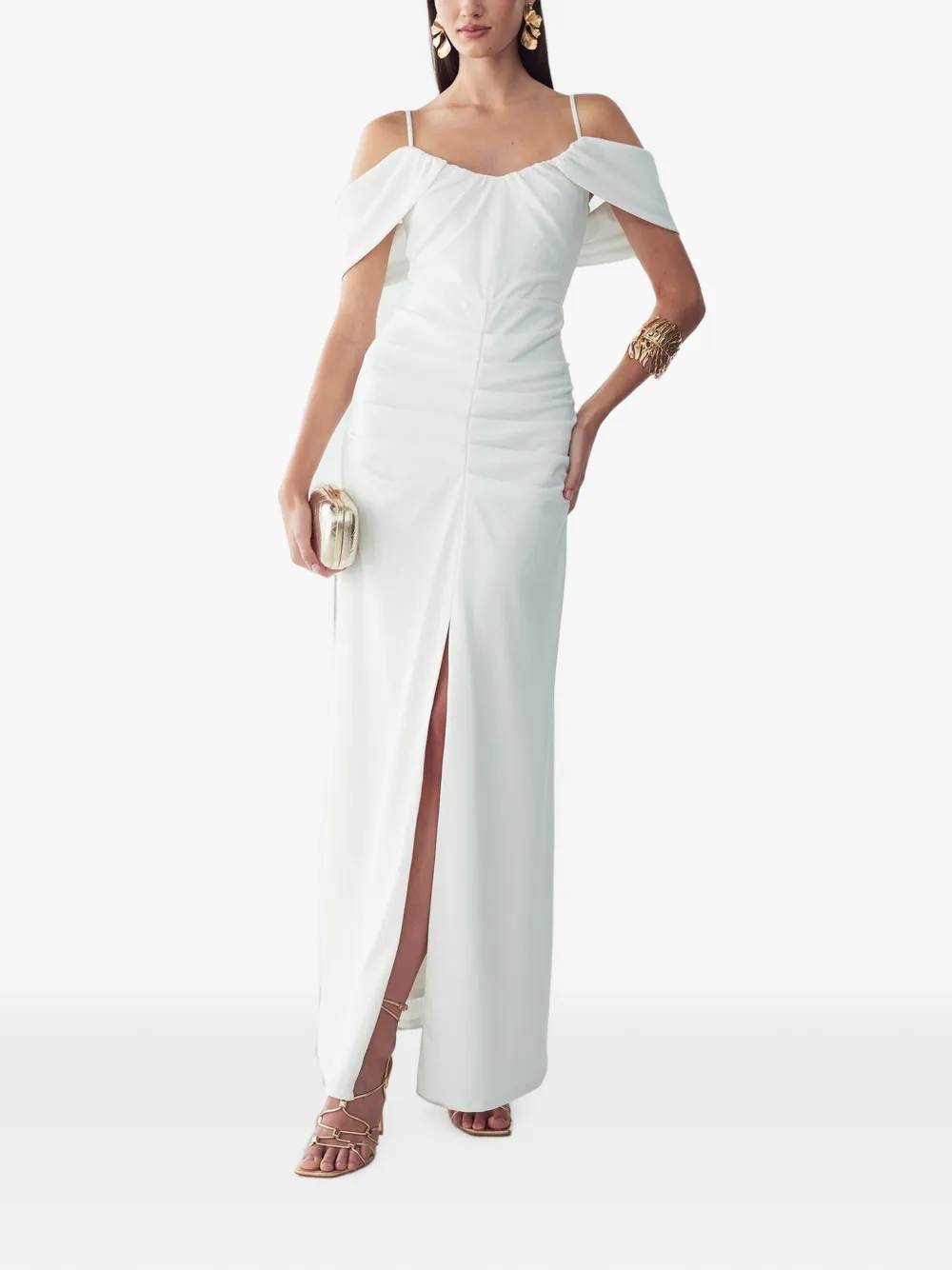 BWLDR ruched cold-shoulder maxi dress