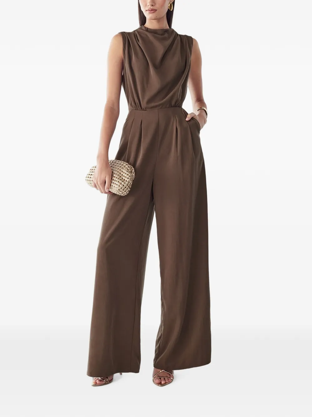BWLDR Annie cowl-neck wide-leg jumpsuit - Marrone