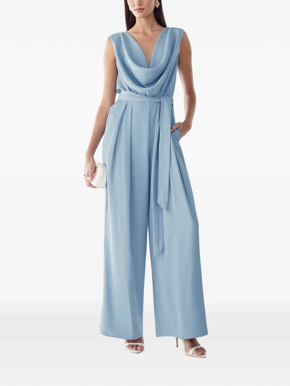 BWLDR cowl-neck belted jumpsuit - Blu