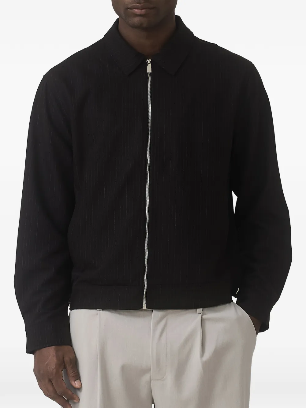 MAUVAIS Savile pinstripe-pattern zip-up jacket - Nero