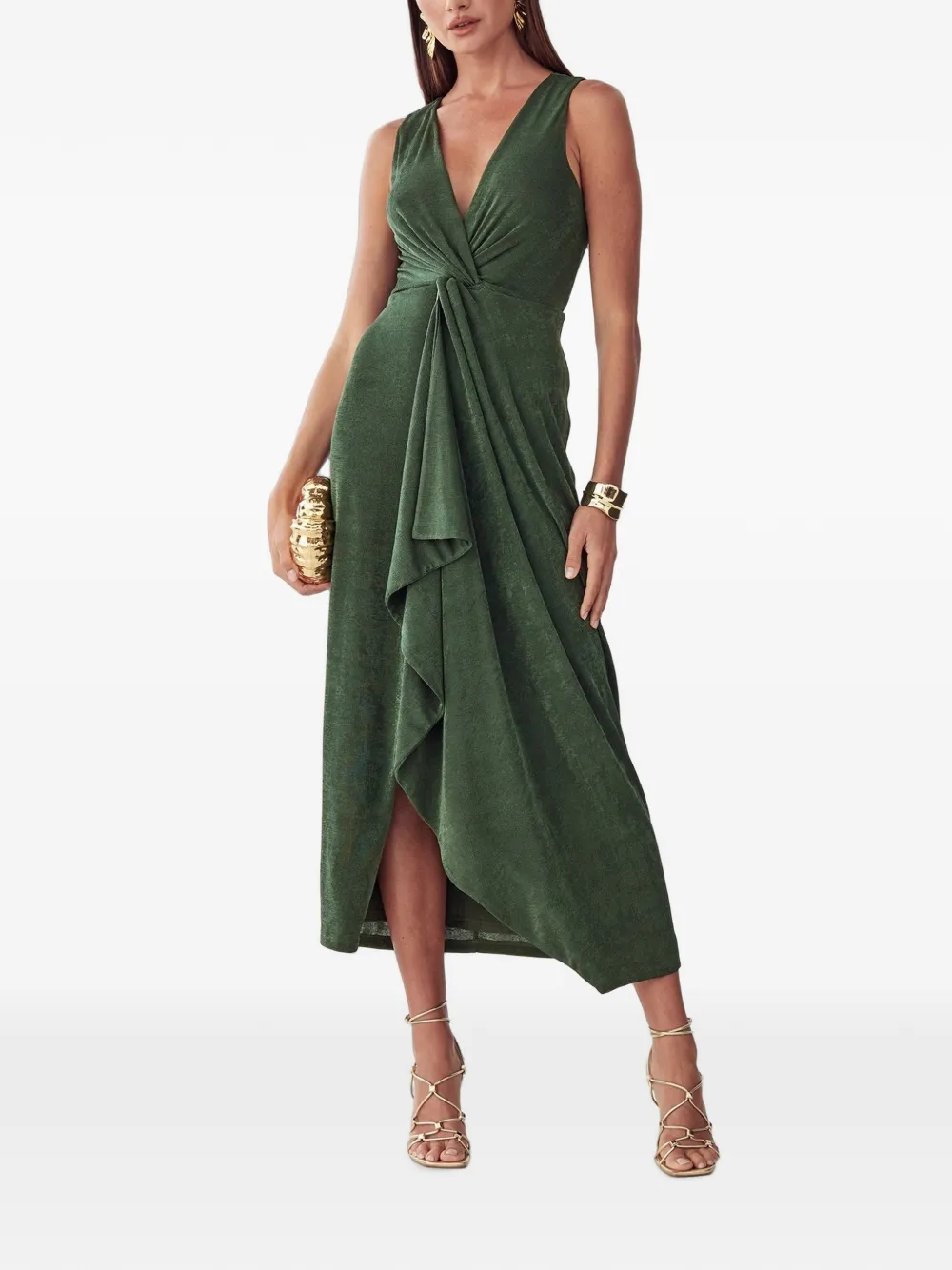 Bwldr Andi Twist-detail Ruffled Asymmetric Midi Dress In 绿色