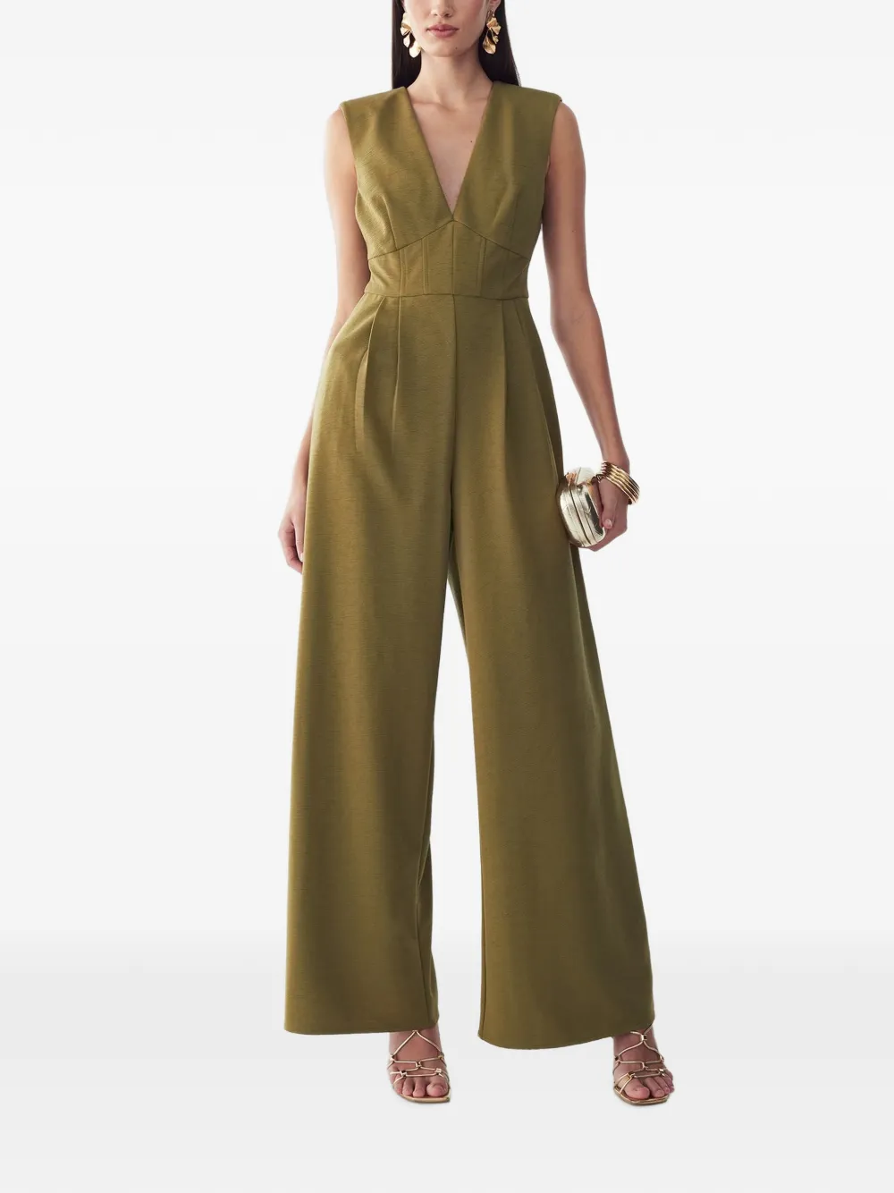 ST MRLO V-neck pleated jumpsuit - Verde